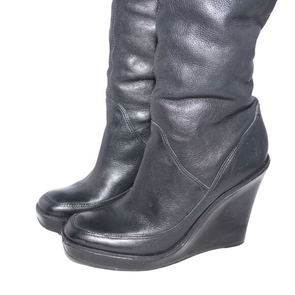 Michael Kors Black Leather Tall Wedge Boots, Size 9 - Picture 6 of 7